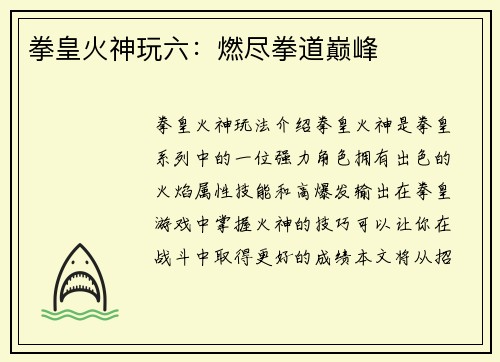 拳皇火神玩六：燃尽拳道巅峰